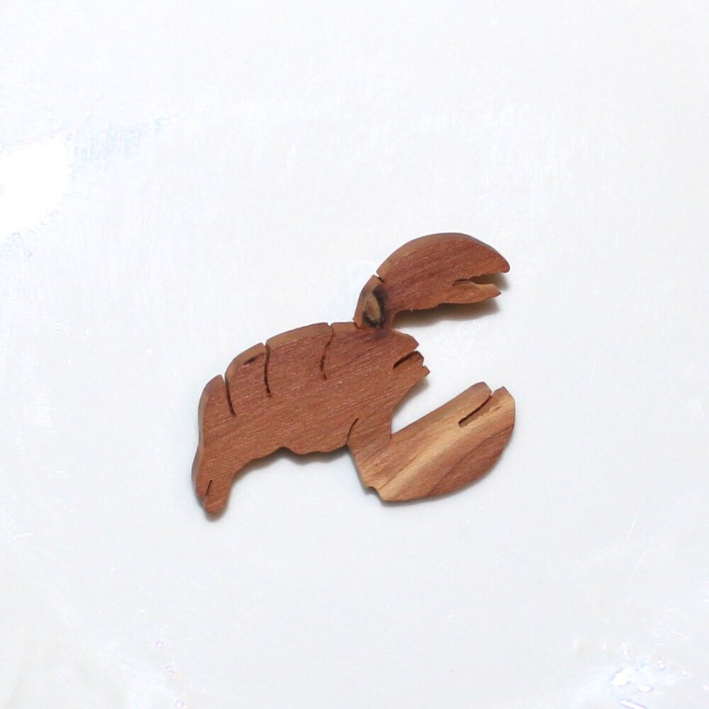 Wooden Crawfish Crawdad Brooch Pin Vintage
